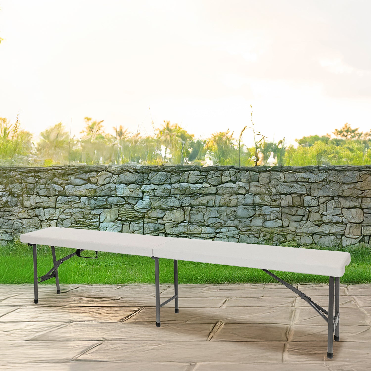 VESTIAMO CASA GIARDINO - Panchina da giardino Richiudibile Bianca - h43x180x30 cm